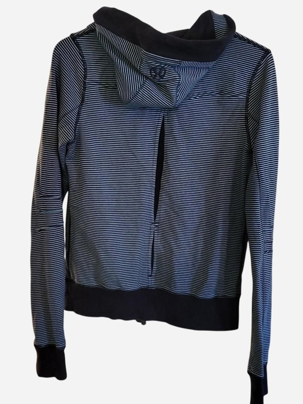 Lululemon Women's Blue and Turquoise Striped Hooded Scuba Jacket